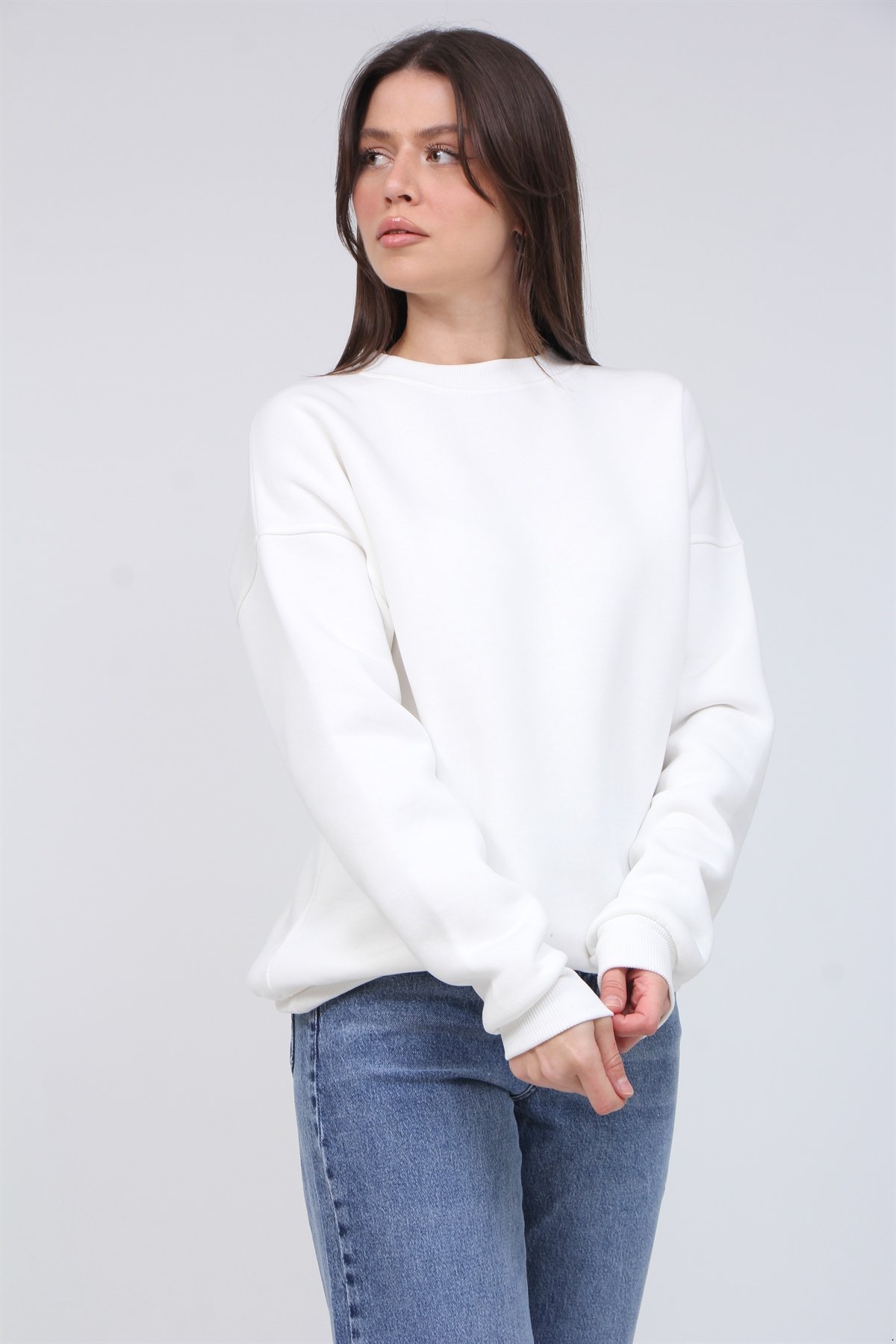 Bisiklet Yaka 3 İplik Şardonlu Sweat 