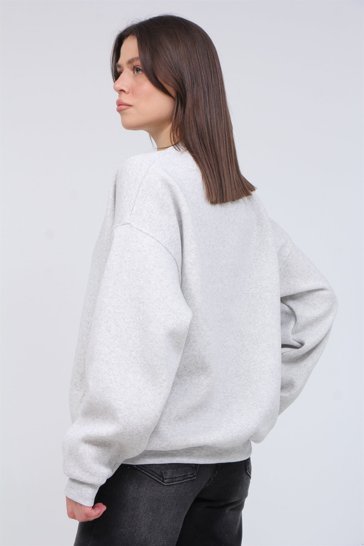 Bisiklet Yaka 3 İplik Şardonlu Sweat 