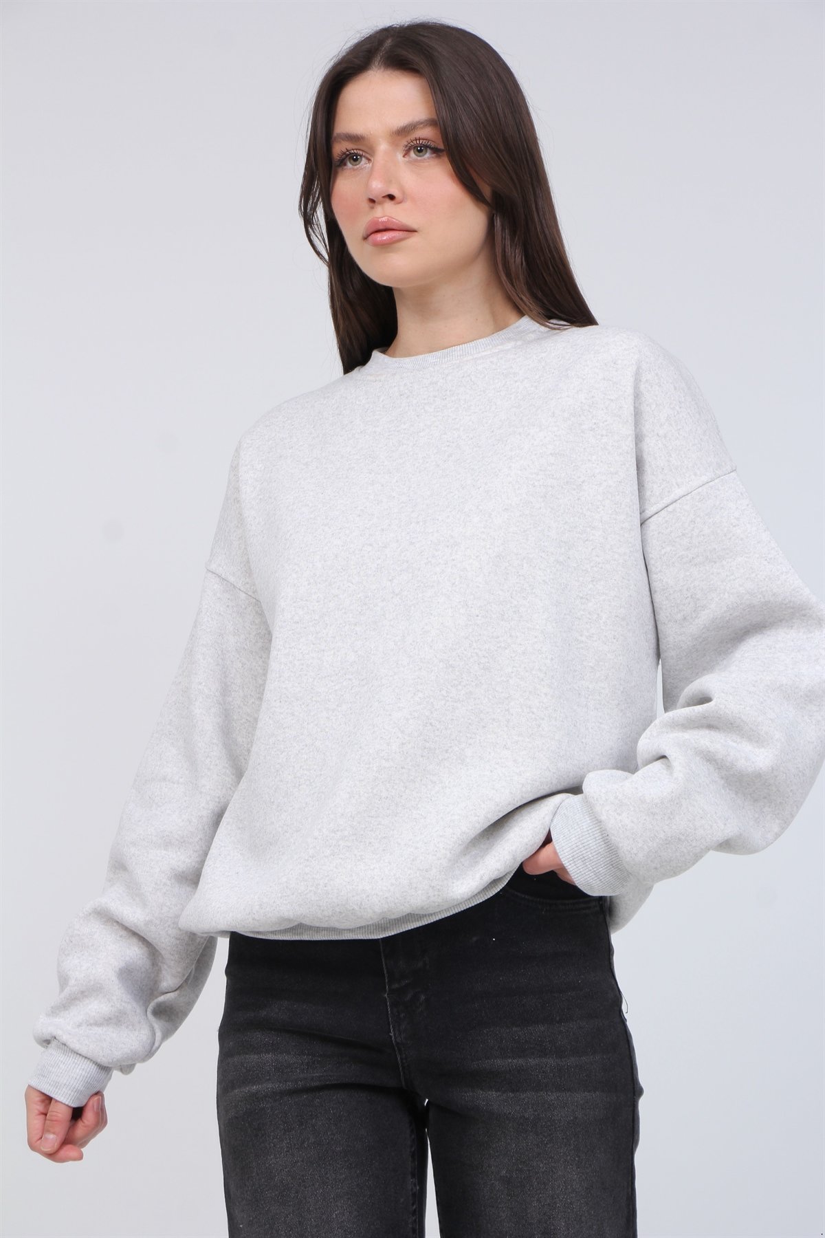 Bisiklet Yaka 3 İplik Şardonlu Sweat 