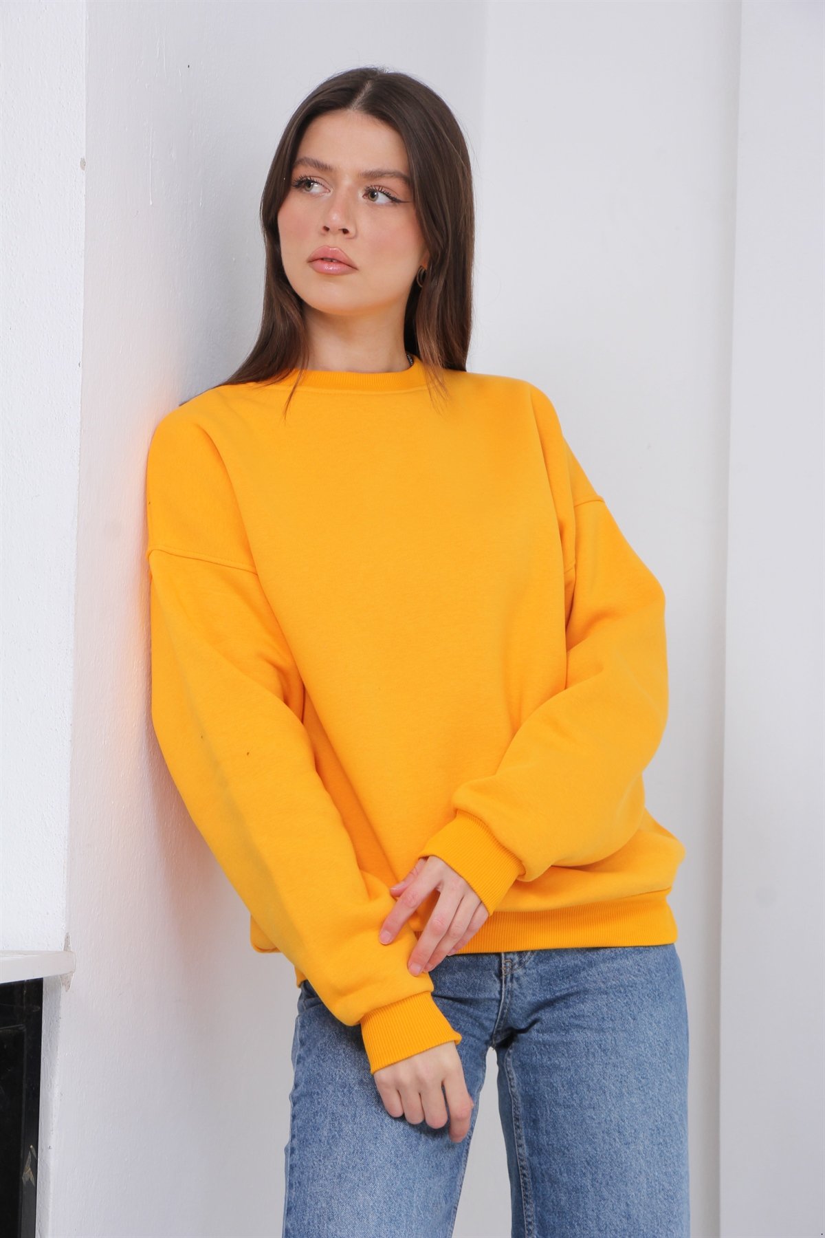 Bisiklet Yaka 3 İplik Şardonlu Sweat 