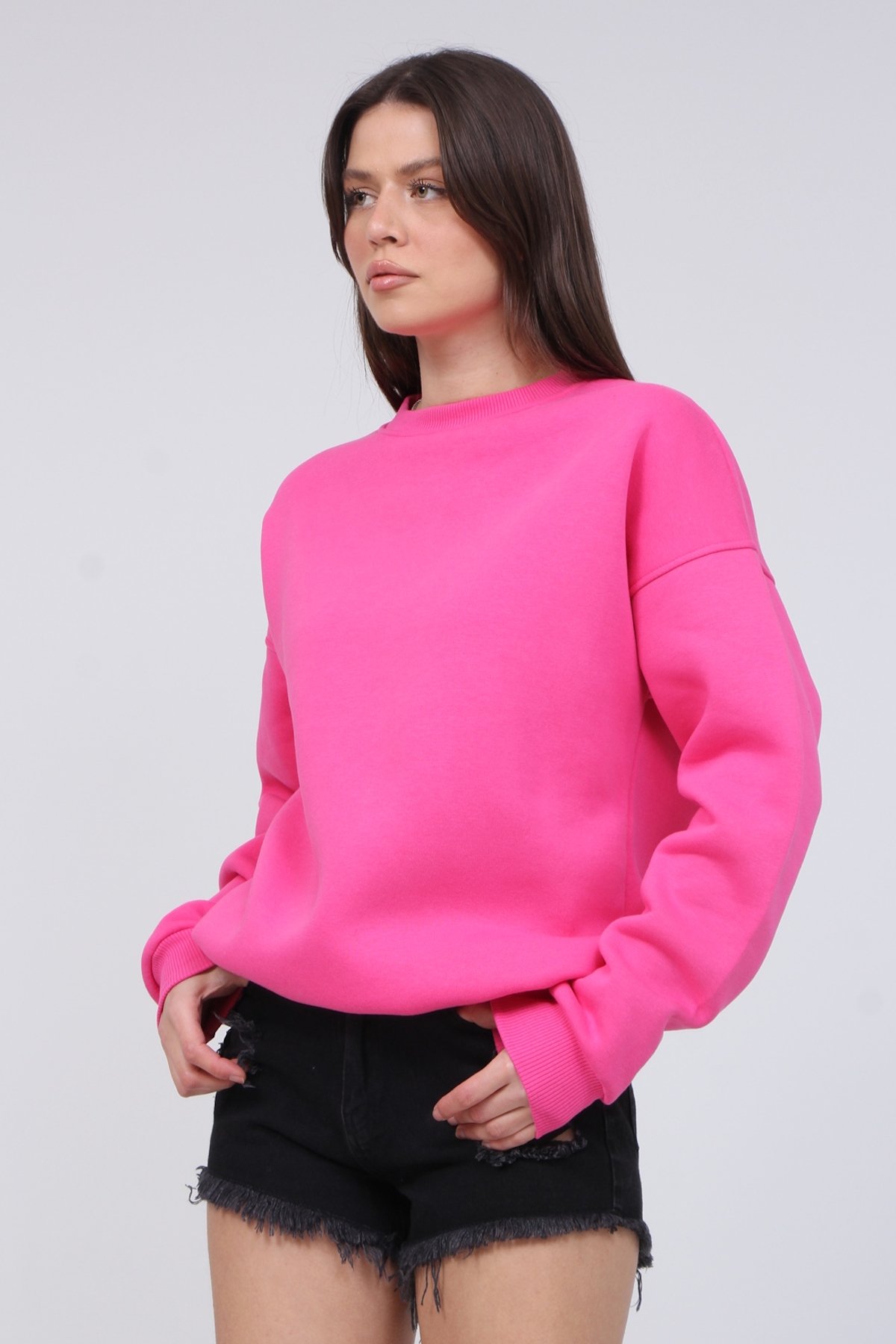 Bisiklet Yaka 3 İplik Şardonlu Sweat 