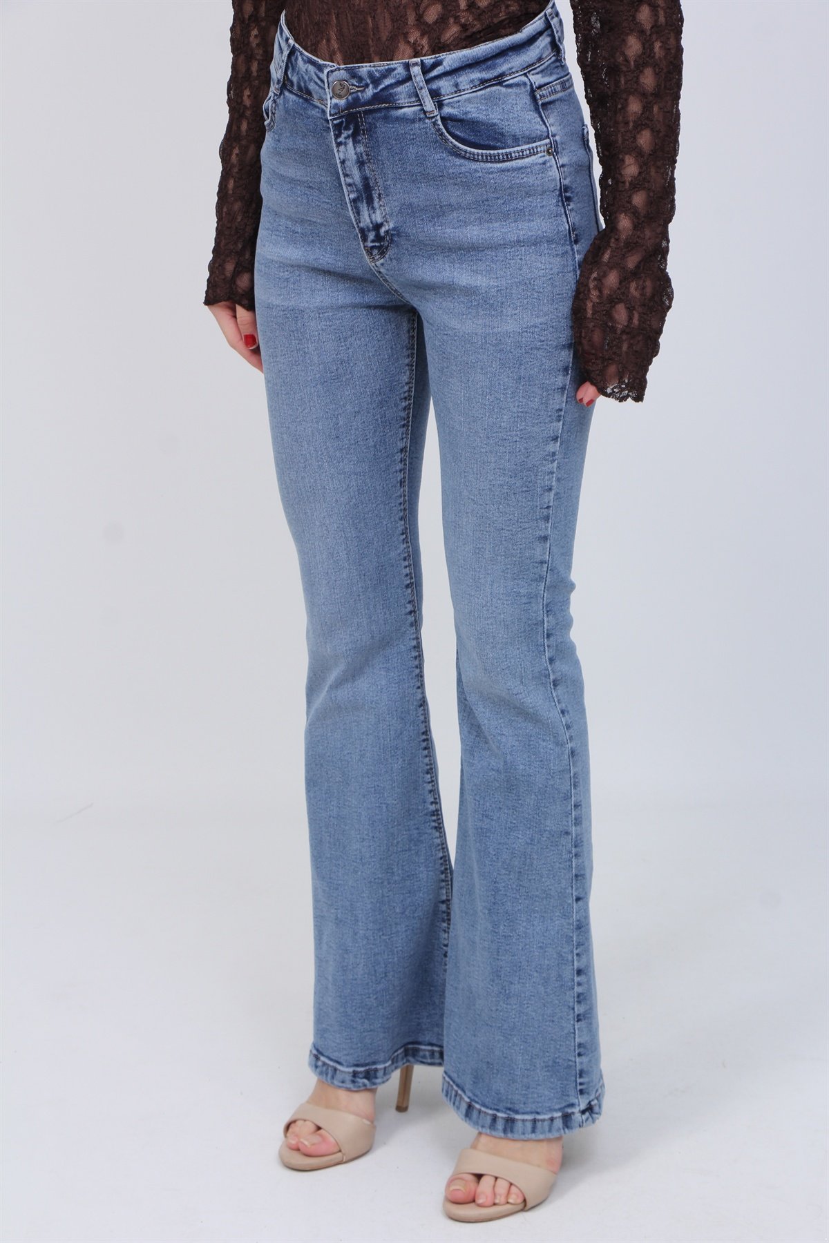 İspanyol Paça Kar Yıkama Kot Pantolon 