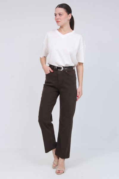 KEMERLİ KESİK PAÇA KOT PANTOLON