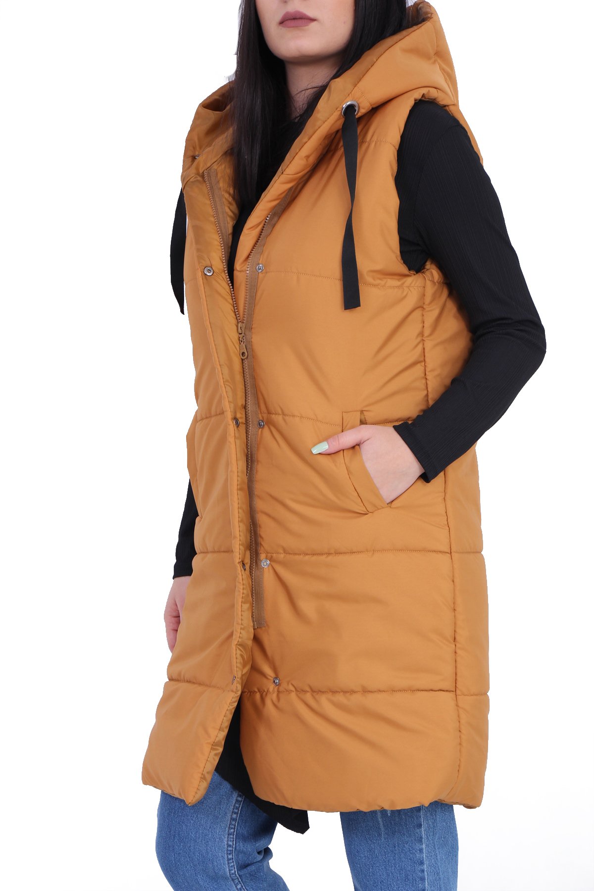 Sıfır Kol Fermuarlı Çıtçıtlı Mont 