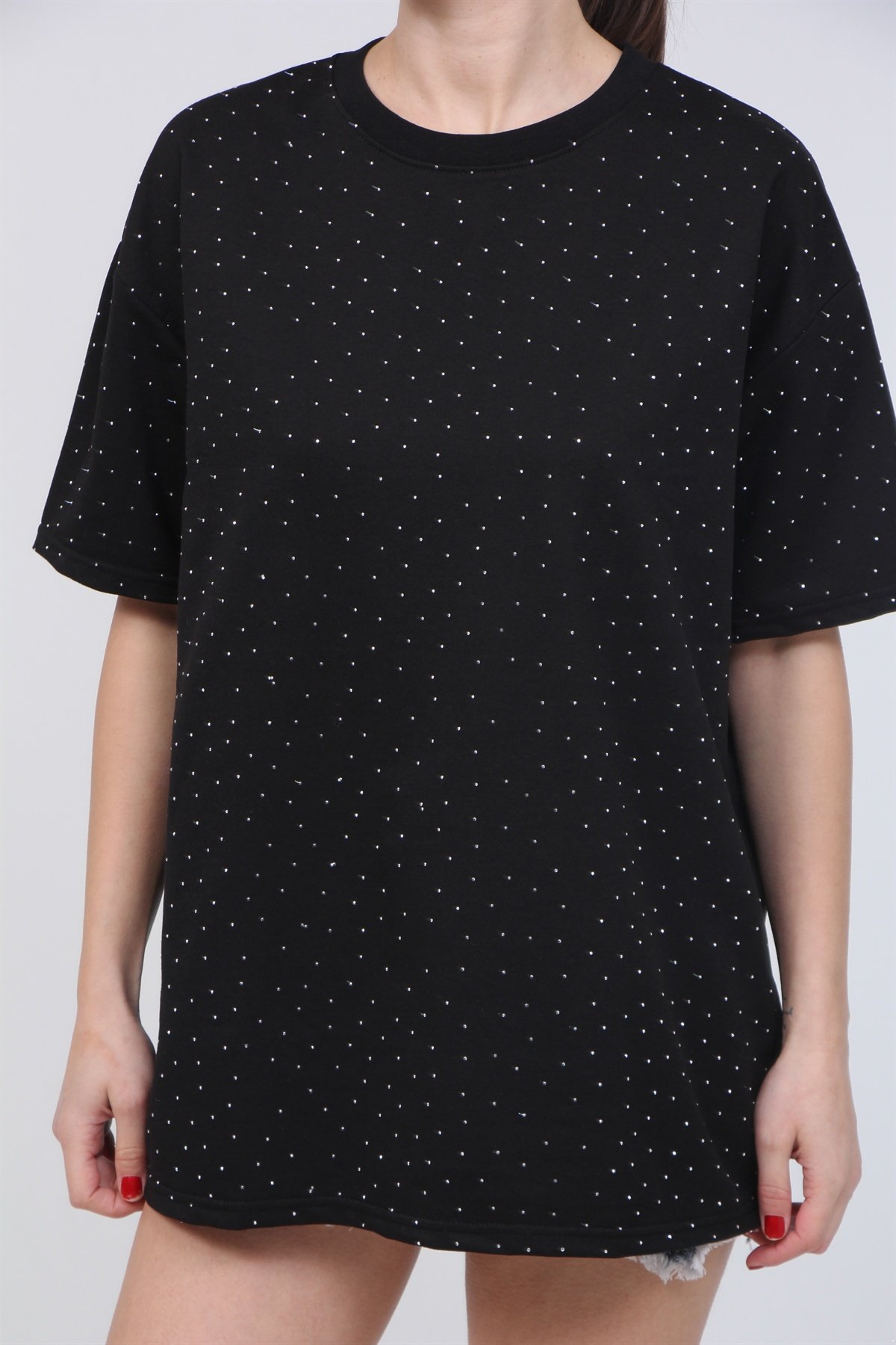 Biklet Yaka Taşlı Tişört 