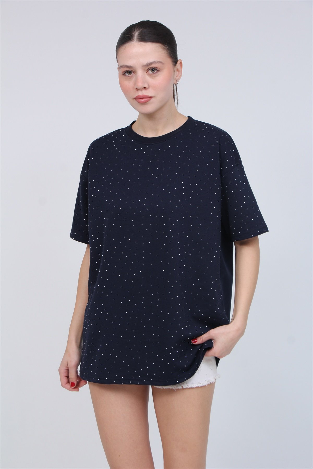 Biklet Yaka Taşlı Tişört 