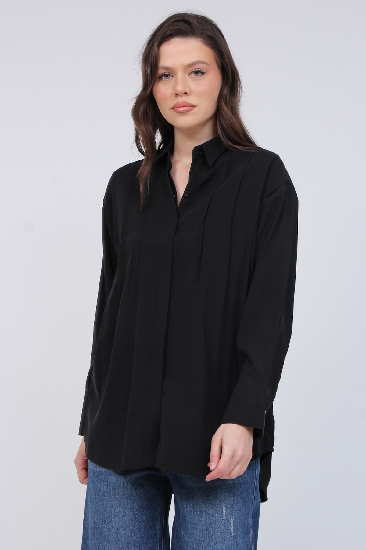 Nervürlü Modal Gömlek 