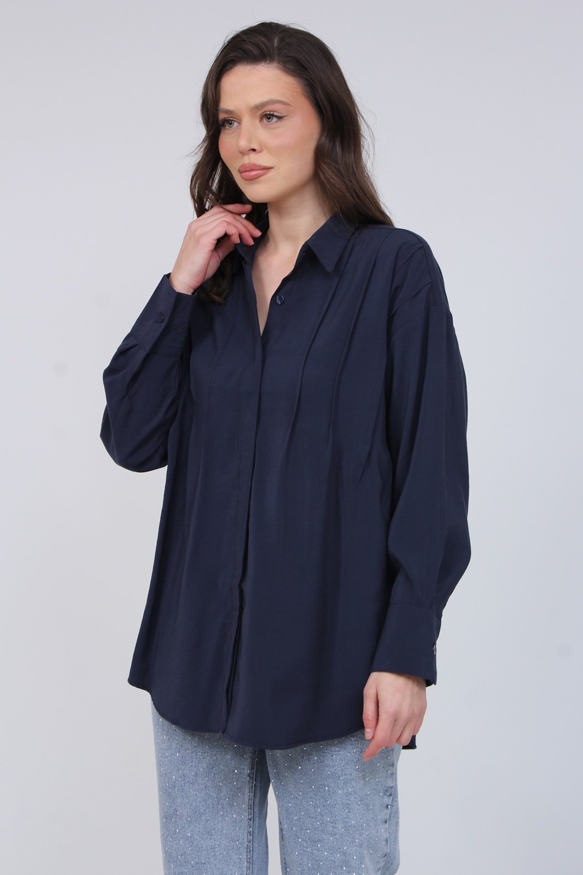 Nervürlü Modal Gömlek 