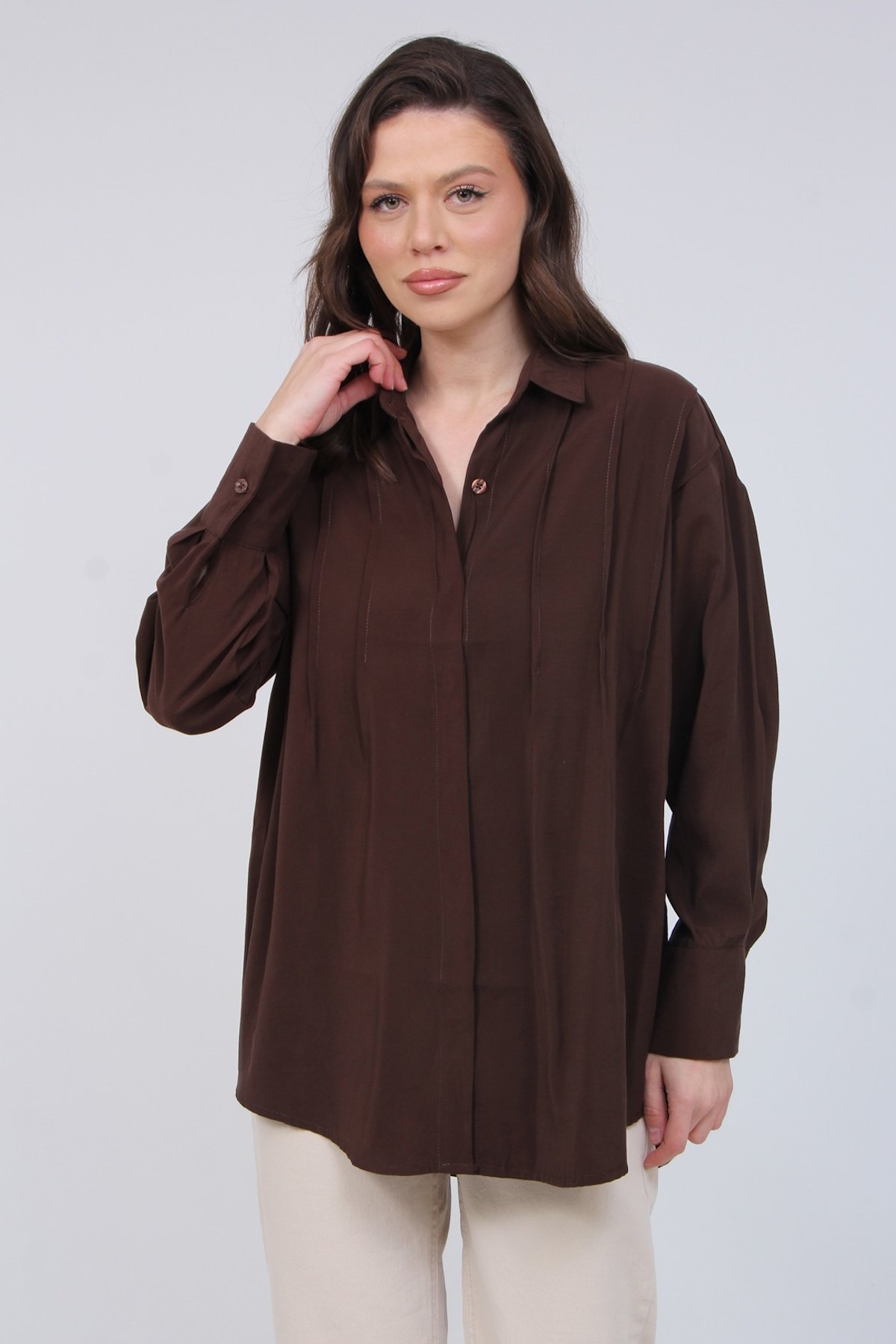 Nervürlü Modal Gömlek 