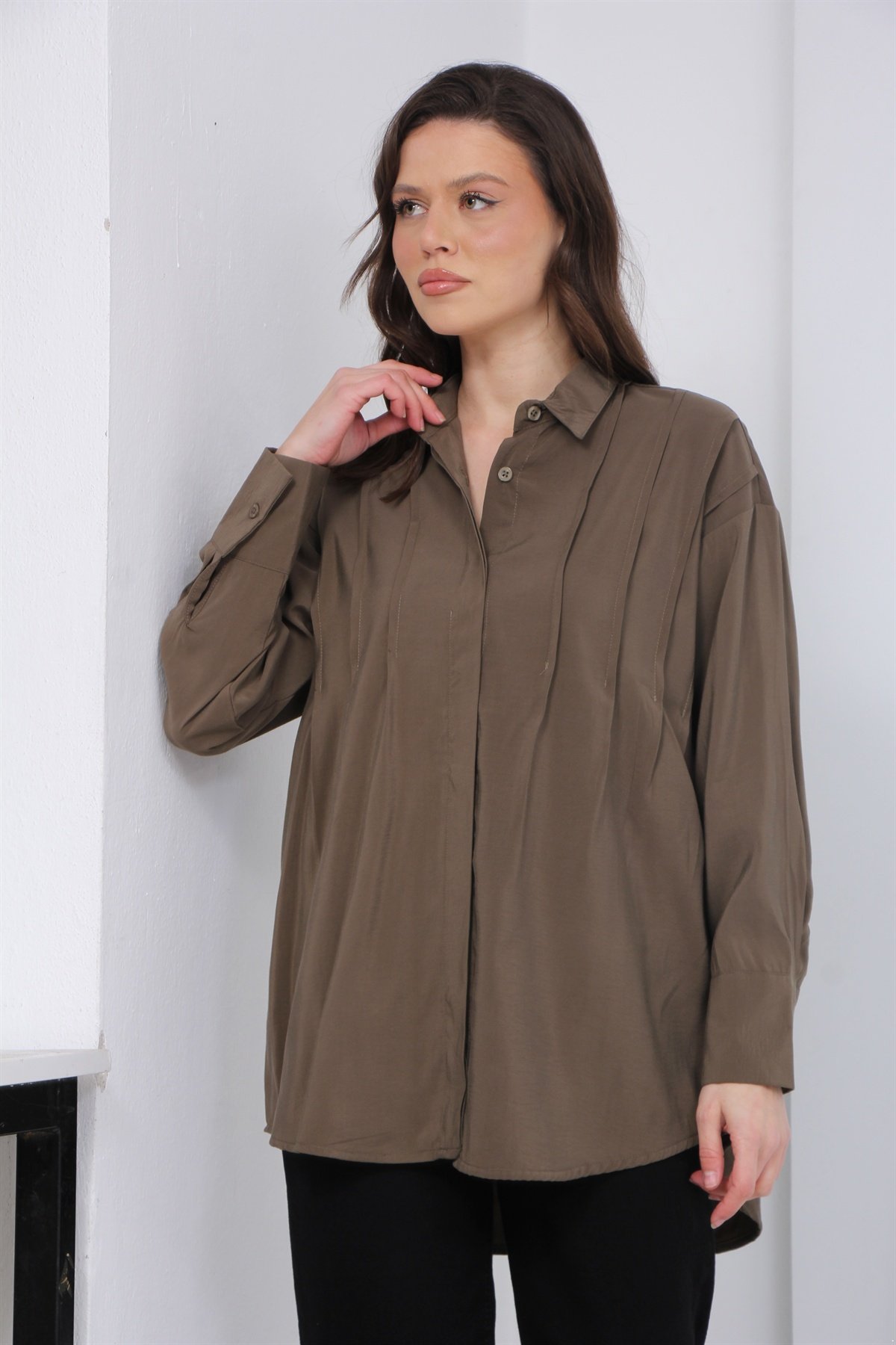 Nervürlü Modal Gömlek 