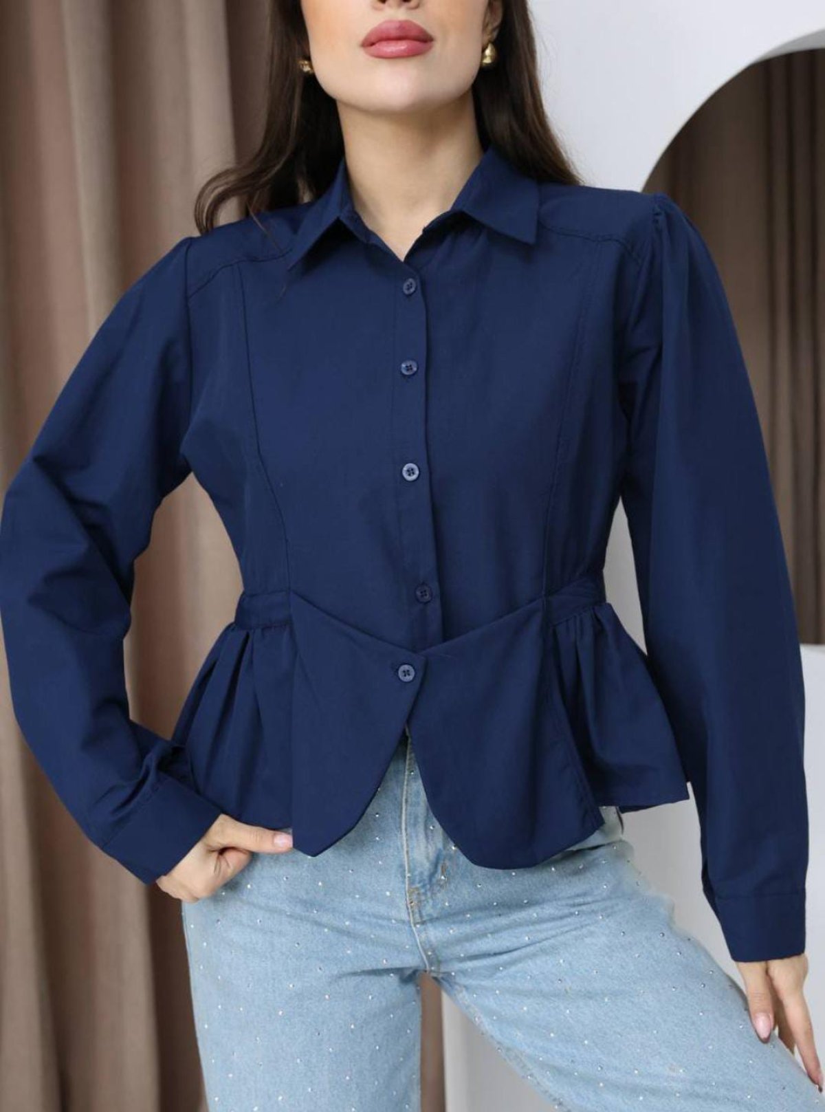 Etek Uçu Fır Fırlı Poplin Kısa Gömlek 