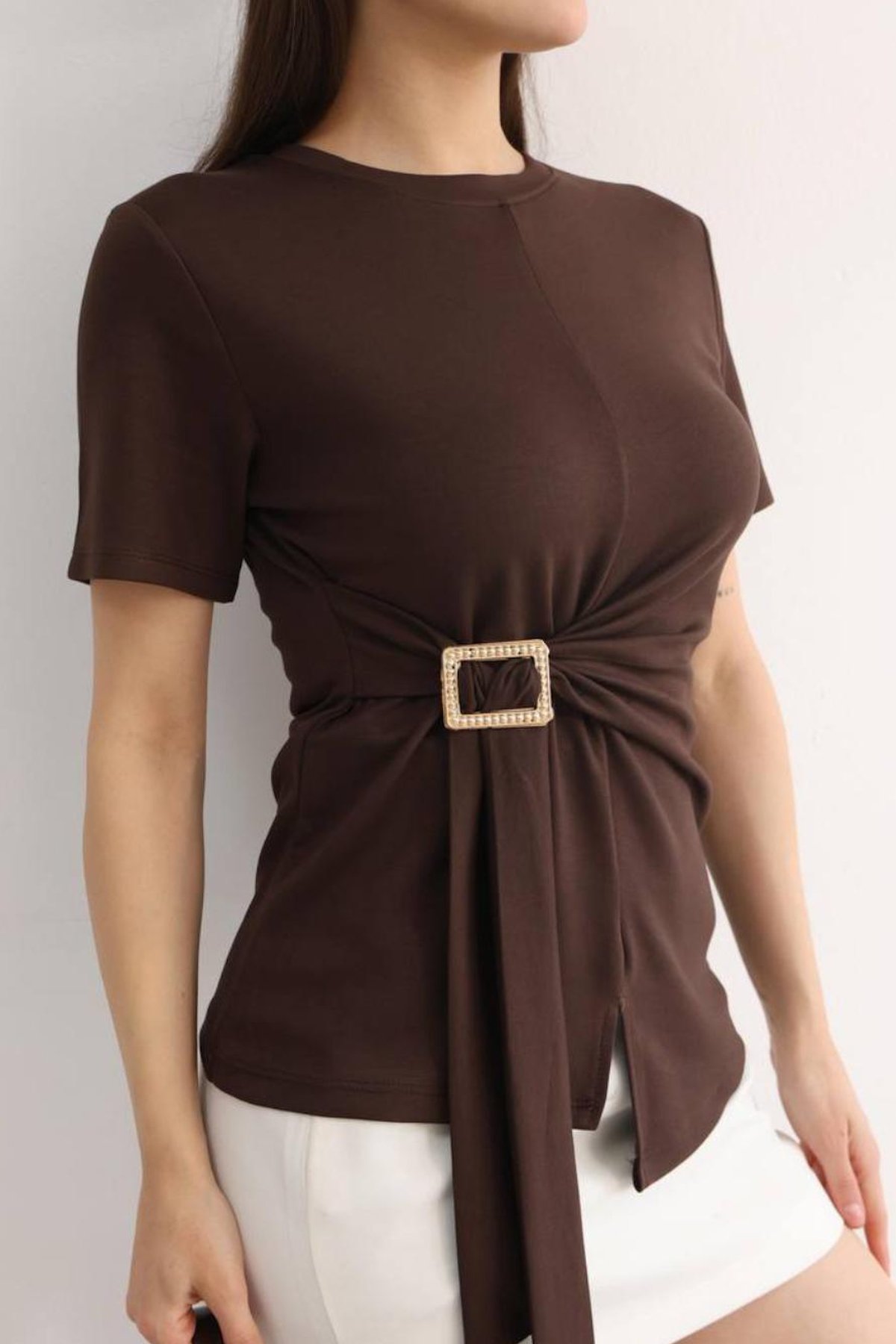 Modal Kumaş Tokalı Kısa Kol Buluz 